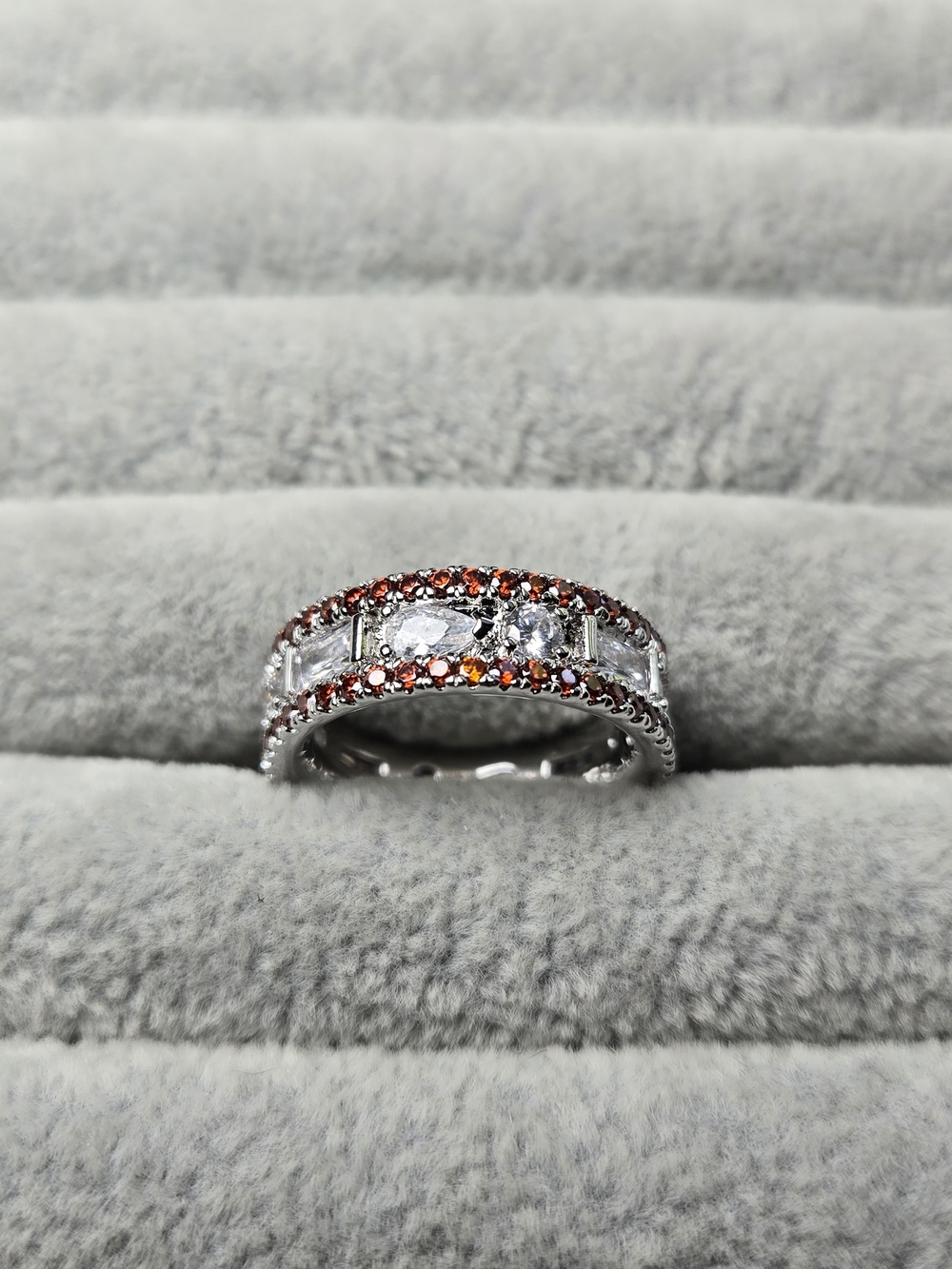 Size 7 Garnet and Diamond Cubic Zirconia Rhodium Plated Bomb Party February